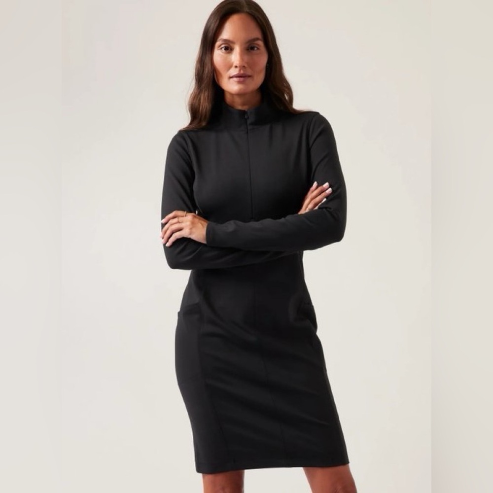 Athleta Black Ribbed Sheath Dress Mock Neck